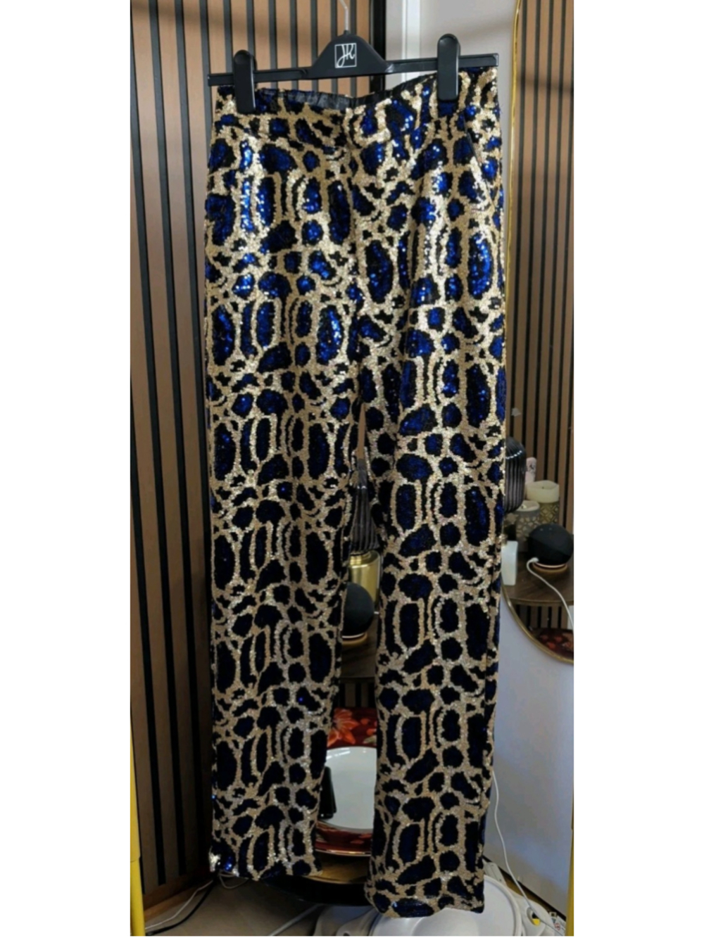 Love Highlight Women’s Sequin Pants Size L, Gold & Blue Color